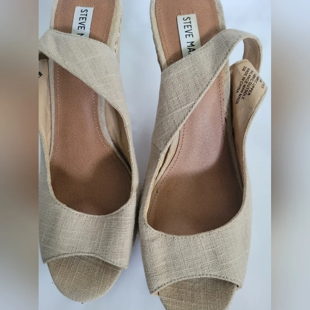 Steve Madden Oatmeal High Wedge Espadrille Sandals 9.5 EUC